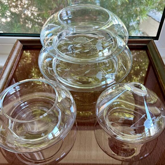 Princess House 4 Piece Etched Glass Stacking Christmas Tree With Original Box - Picture 6 of 14